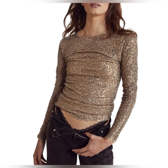 48. NWT Free People Gold Rush Long Sleeve - Picture 8 of 13